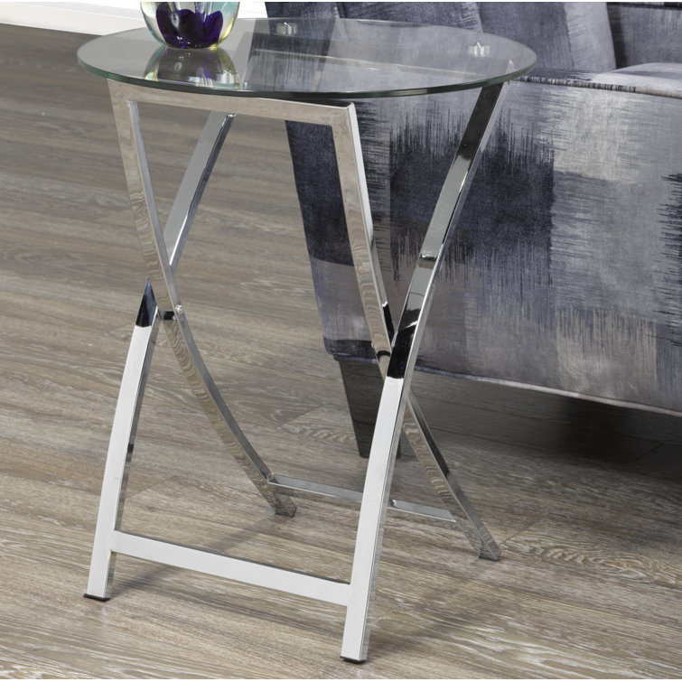 Orren Ellis Mcbee Glass Top Cross Legs End Table Wayfair Canada